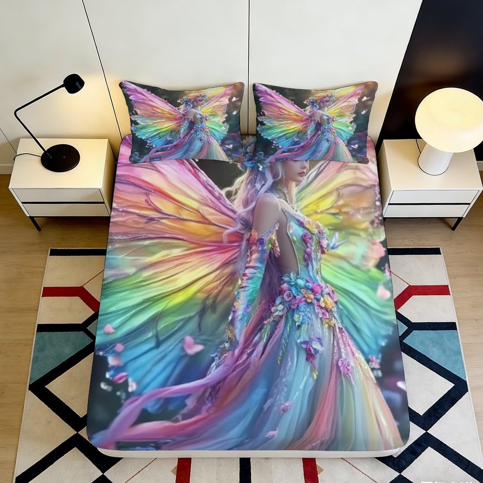 Jqzkxnhpbr Style-1 3D Printed Rainbow Peacock Fitted Sheet Microfiber Soft Colorful Bed Sheet For Bedroom Guest Room Decorative Protection 90X200x25cm