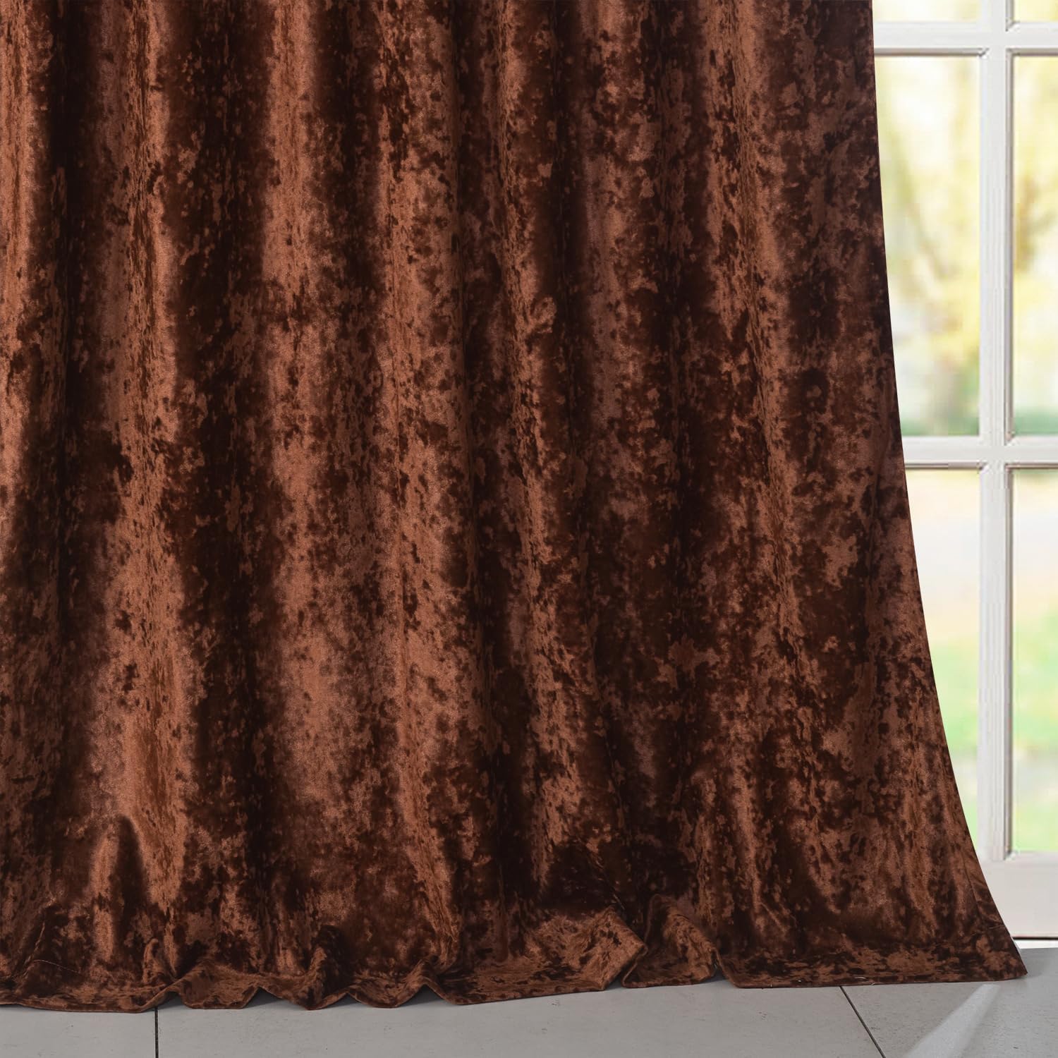 Brown Crushed Velvet Curtains with Rod Pocket Luxurious Thermal Insulation Room Darkening Window Drapes for Living Room Bedroom Office, 2 Panels Set 52" W x 84" L