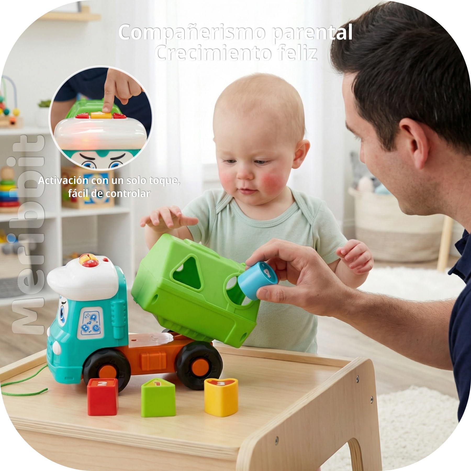 Juguetes Camión de Juguete para Niños 2 Años, Juguetes Sensoriales con Luces y Sonidos, Camión de Construcción con Formas y Cuerda de Arrastre, Juguetes Educativos para 1 2 3