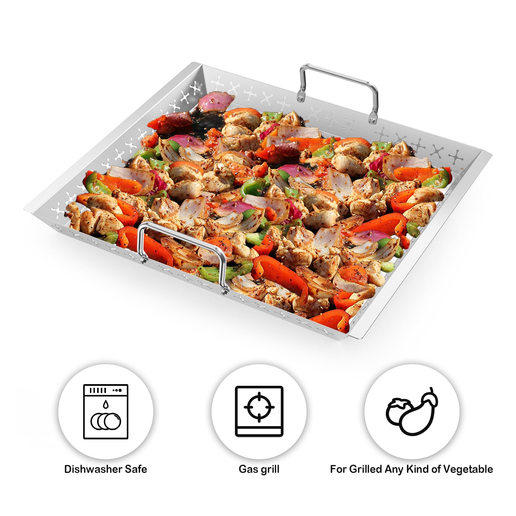 Onlyfire Cesta de Parrilla de Acero Inoxidable，Bandeja para Barbacoa con Mango Desmontable para las Parrillas de Gas Weber Genesis 2022, para Verduras, Pescado, Carne, Brochetas