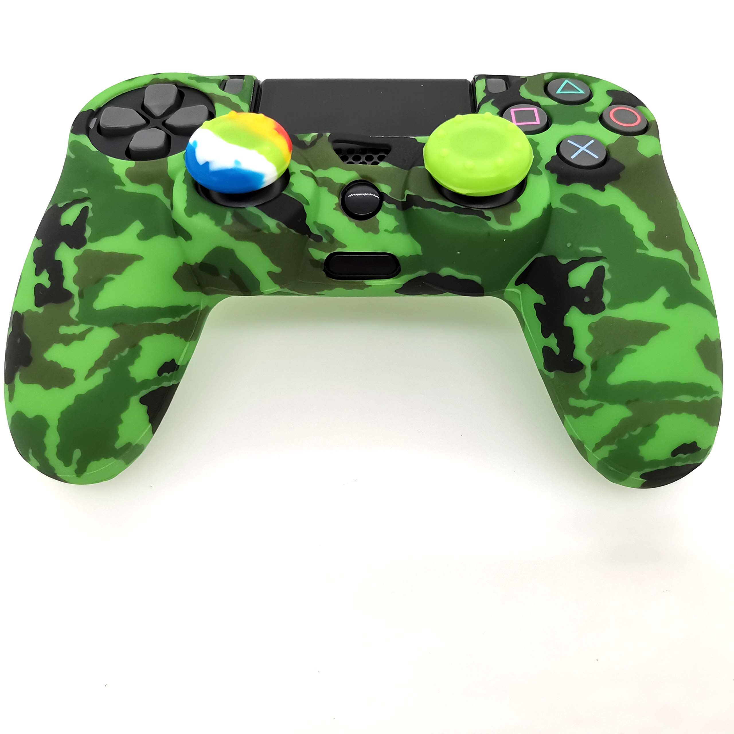 Funda de silicona para controlador PS4 (1 funda antideslizante, 1 par de extensores de gatillo L2 R2, 4 agarres para el pulgar, 4 calcomanías de barra de luz LED), protector para controlador DualShock