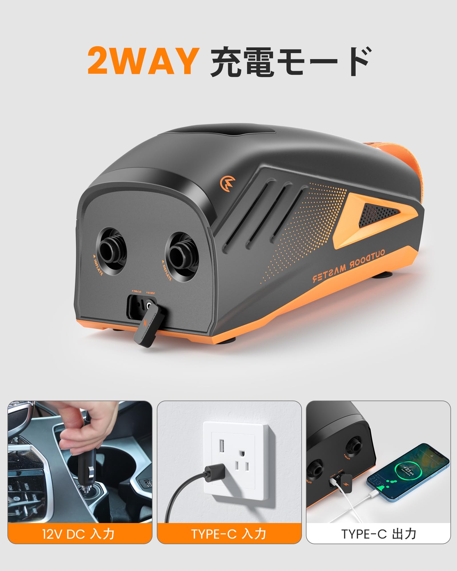 Amazon.co.jp: OutdoorMaster Shark3 SUP 電動空気入れ 充電式 エアー