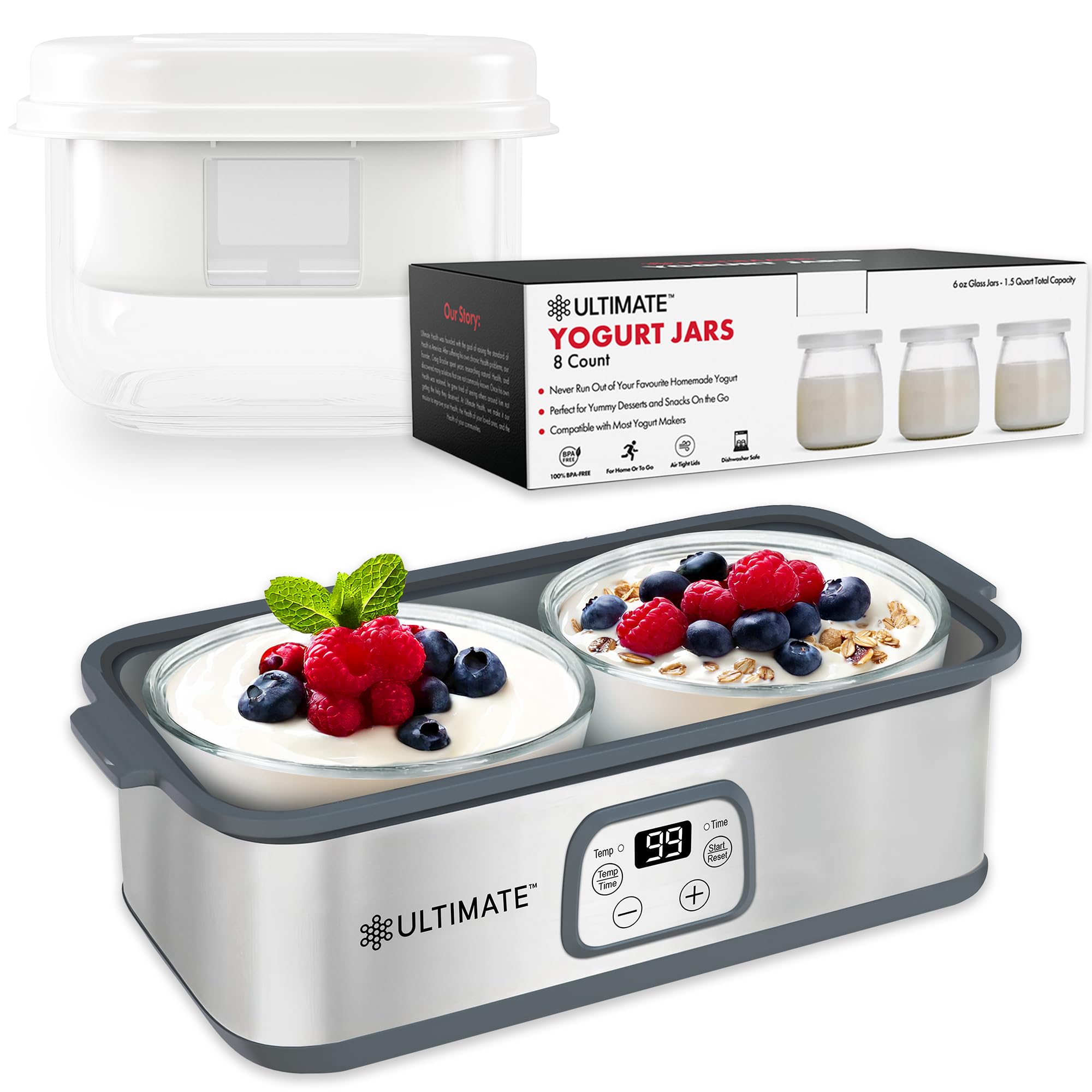 Ultimate Probiotic Yogurt Maker Bundle - Comes with the Ultimate Yogurt Strainer & 8 Extra Jars - Make Trillions of Live Probiotics from Home & Make Greek Yogurt