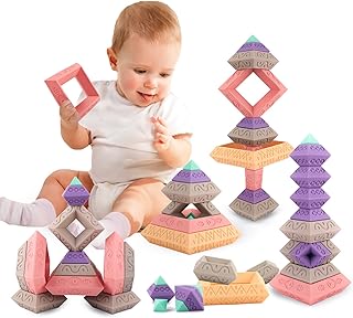 Joyyy Blocks for Toddlers 1-3, Pyramids Building Blocks, Silicone Baby Stacking Toys for Toddlers Boys Girls, Creative Preschool Educational STEM Montessori Sensory Learning for Kids(31 pcs)