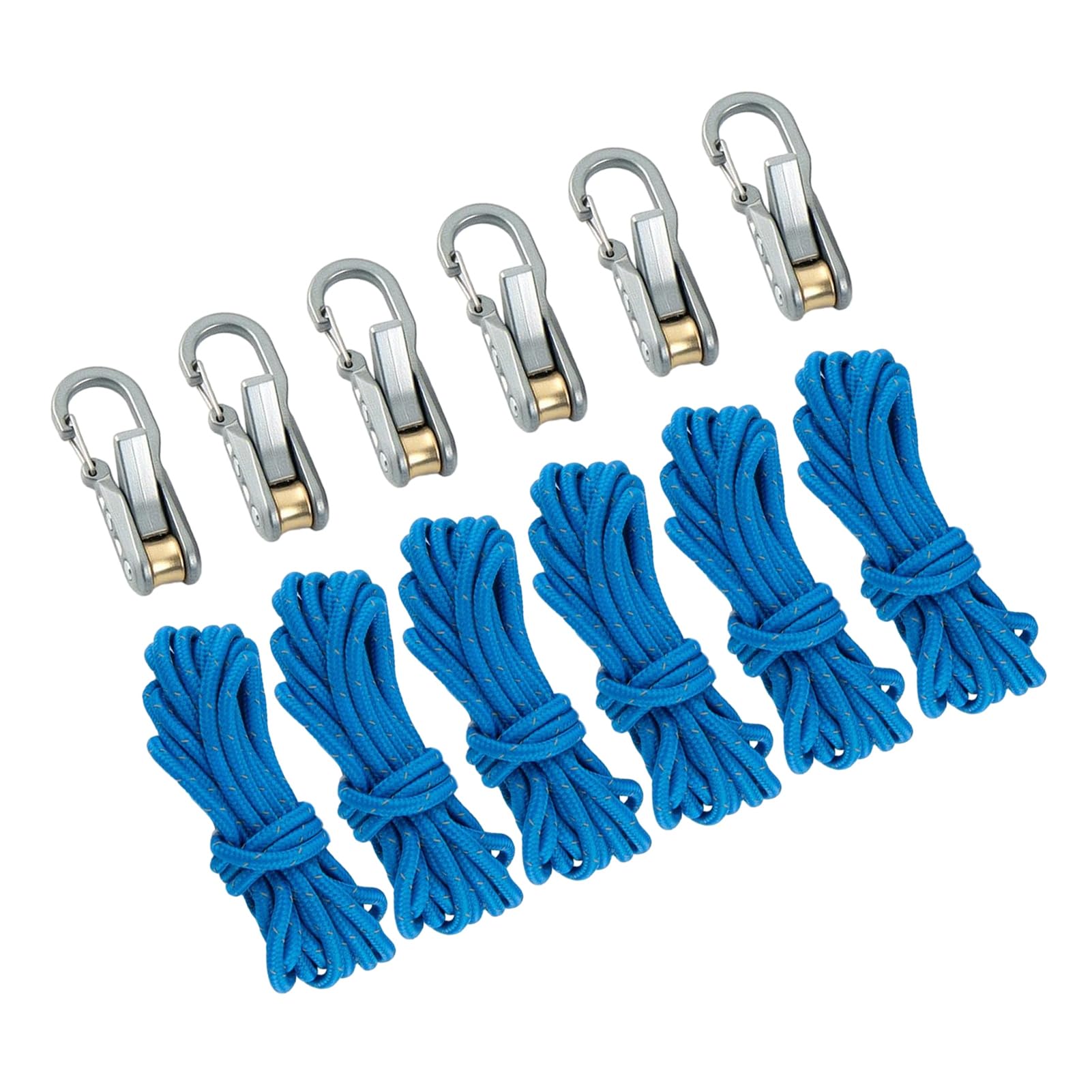 Metal Rope Tightener, Guyline Adjuster with Roller Cord, Heavy Duty Rope Tensioner for Tent Lines, Camping, Backpacking, Hiking, Boating and Outdoor Adventures 12pcs