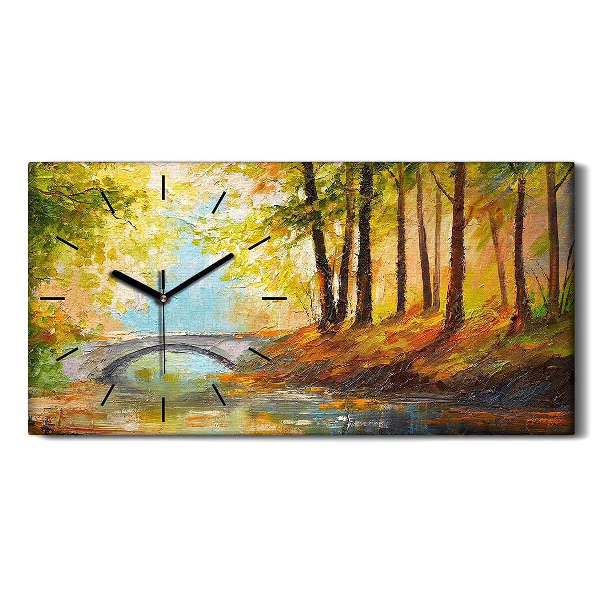 Horloge sur Toile 60x30cm Pont Forestier Pétrolier sans Tic-Tac pour Salon et Chambre