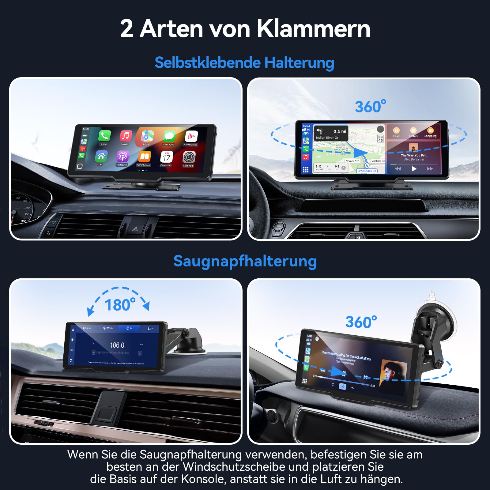 CarPlay & Android Auto Display Car Stereo, Apple Carplay Display mit rückfahrkamera, 10.6" IPS-Touchscreen, OTA-Updates, Airplay, Super Link, GPS Navigation, Siri &G00gle, BT-Audio, FM, AUX