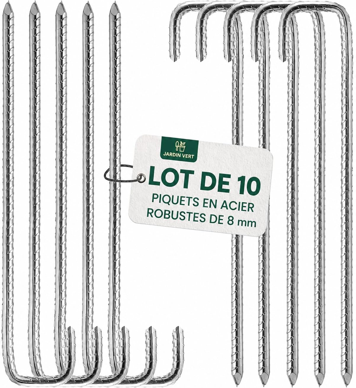 GREEN HAVEN Confezione da 10 picchetti per tenda ultra resistenti, extra spessi, in metallo, picchetti da campeggio, antiruggine, con perno a J spesso 8 mm, ideali per recinzioni agricole, campeggio,
