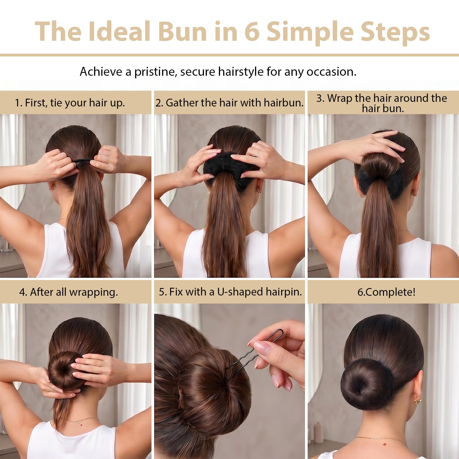 Ciambelle per chignon, set da 63 pezzi con retine per chignon, forcine e fasce elastiche, ciambelle per capelli, accessori per capelli per ragazze, bambini, donne, ballerine (nero)