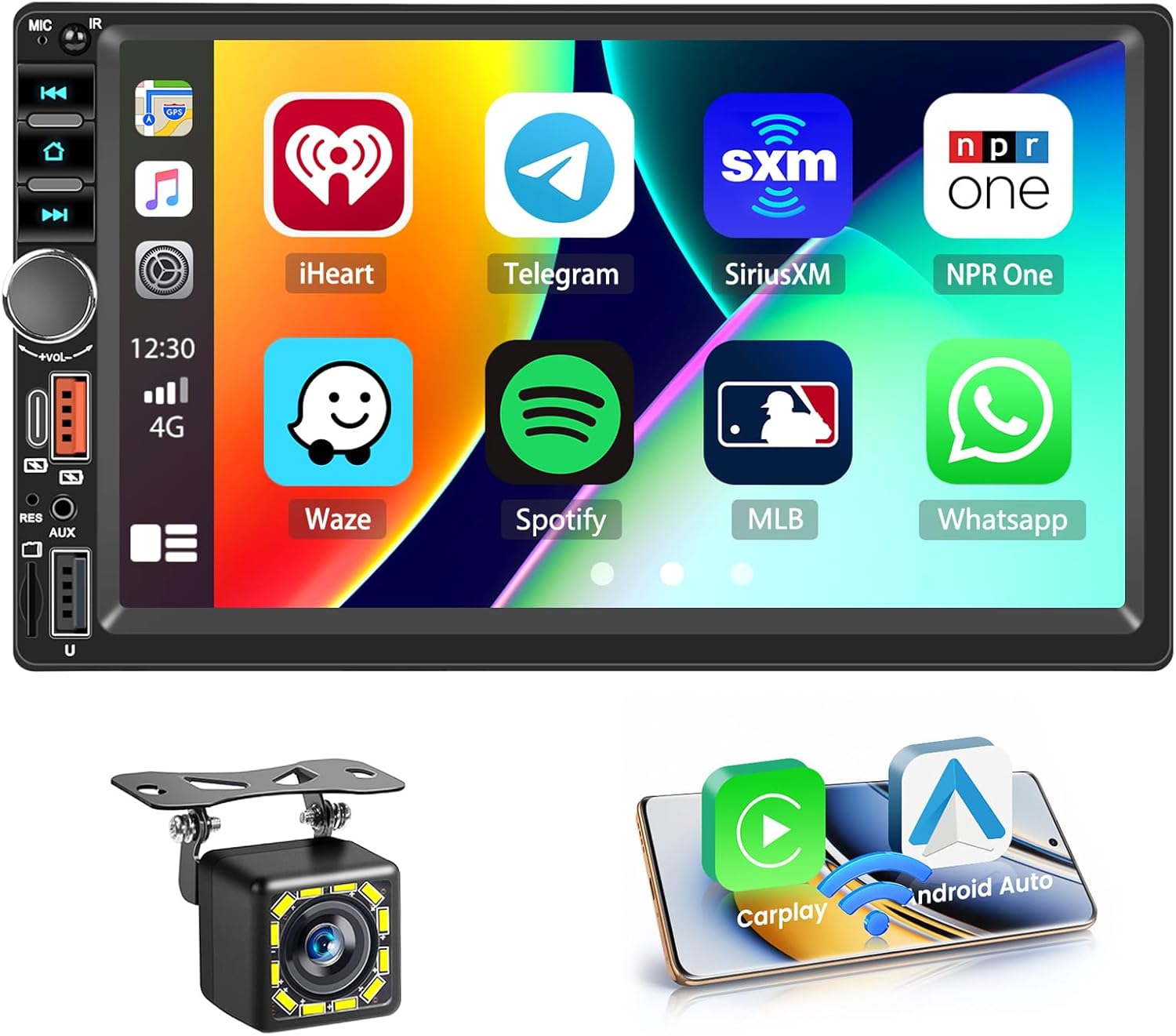 Hikity 2 Din Car Radio with 7 Inch IPS Touch Screen, 2 DIN Radio with Carplay Android Auto Wireless Online Video Playback Video Output FM Radio BT SWC Rear Camera+Mic