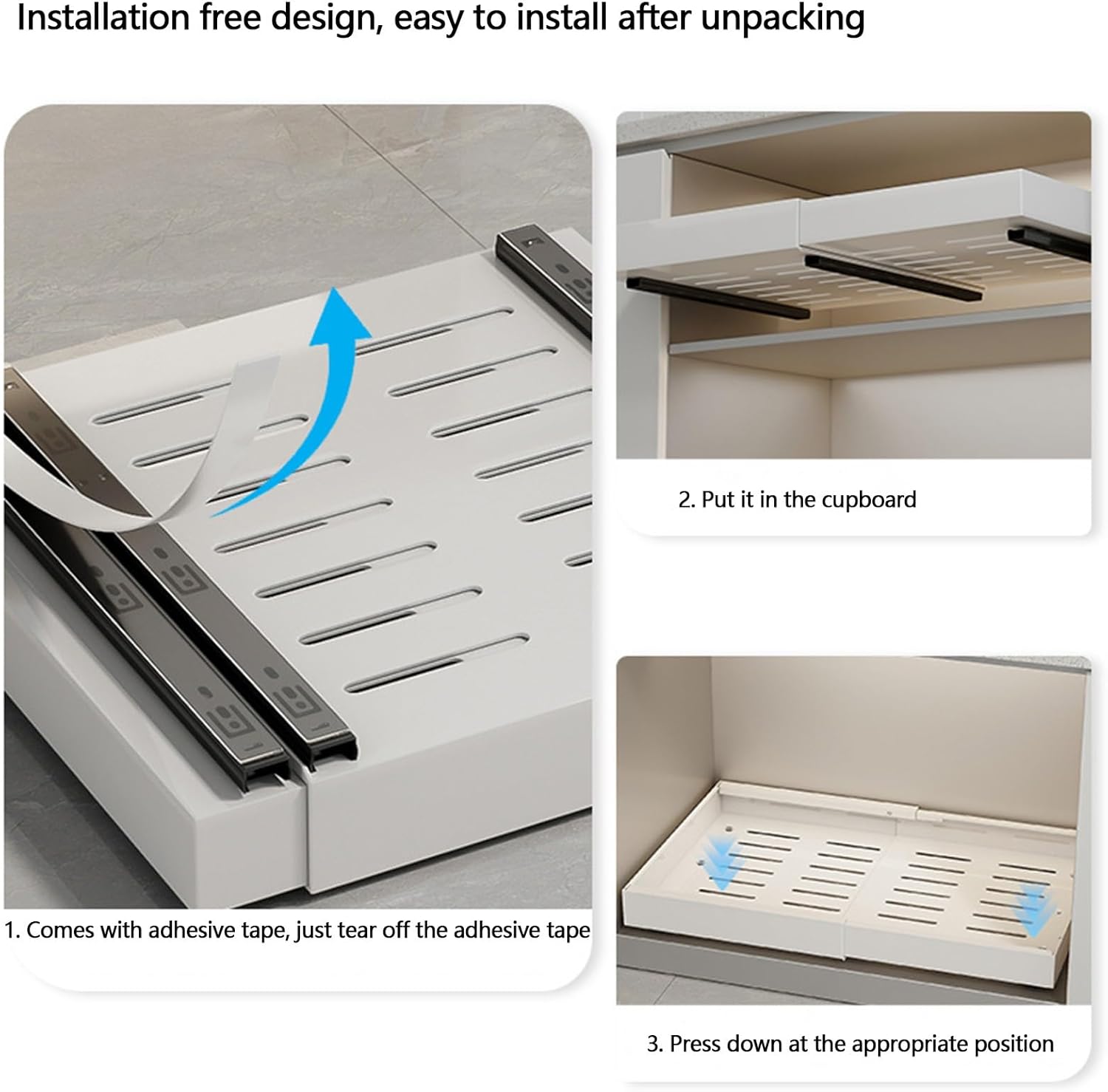 Pull Out Drawers for Cabinets Pull Out Cabinet Organizer Pull Out Drawers Storage Shelves Cabinet with Adhesive Film Adjustable Width Pull Out Drawer Organizer She