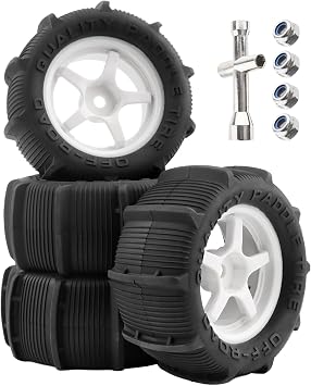4 Pieces RC Paddle Tires Wheels Tyer Replacement Accessory Spare Parts 1/14 1/16 Scale H14BM H16GT H16DR H16BM H16 H16P H16E 16208 16209 16210 14209 14210 14211 16889 RC CarWhite