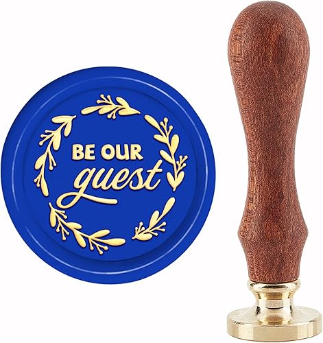 CRASPIRE Be Our Guest - Sello de cera para corona, sellado de cera, hojas de 1.57 pulgadas, cabeza de sello de latón extraíble vintage con mango de