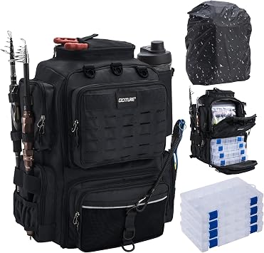 Goture Fishing Backpack with 4 3600 Tackle Boxes,2 Rod Holders