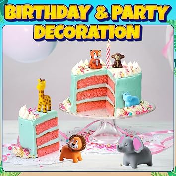 Mini Zoo Animals Bath Toys - (Pack of 12) Vinyl Rubber Jungle Safari Animal Figures, Squeezable Bath Tub Toys for Kids, Baby Shower, Birthday Party Supplies, Favors, Cake Decor, Table Decorations