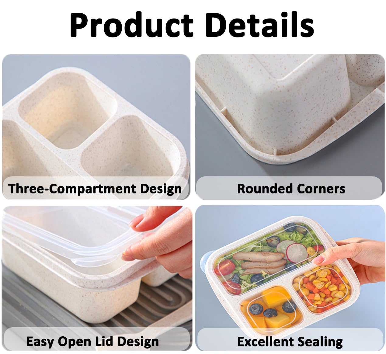 KEMETHY 6 Contenitori Per Snack Bento Con 4 Scomparti, Riutilizzabili, Adatti A Microonde E Lavastoviglie, 6 Colori