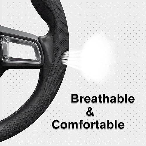 Miniatura 4 de Amiss Funda de cuero de napa para volante, 2 protectores de rueda segmentados, funda universal para volante de automóvil del 99% (negro)
