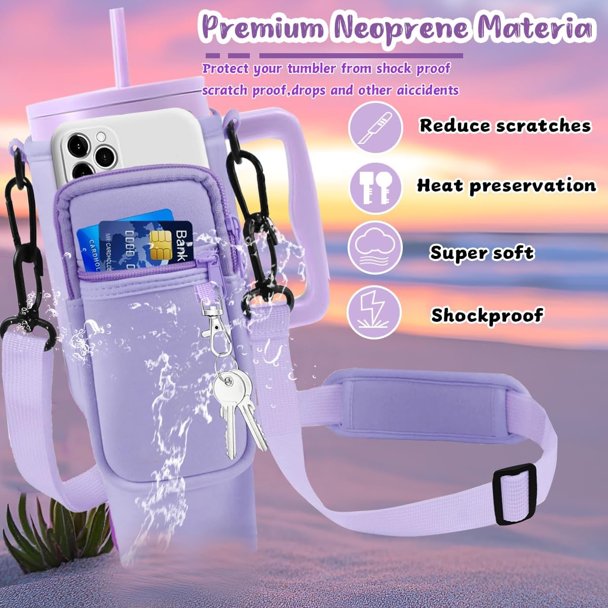 40 oz Tumbler with Handle Lid and Straw & 40 oz Tumbler Accessories - Vacuum Insulated Stainless Steel Double Wall Water Bottle with Strap Bag - Holiday Gifts for Women Men (Lavender) - Image 6