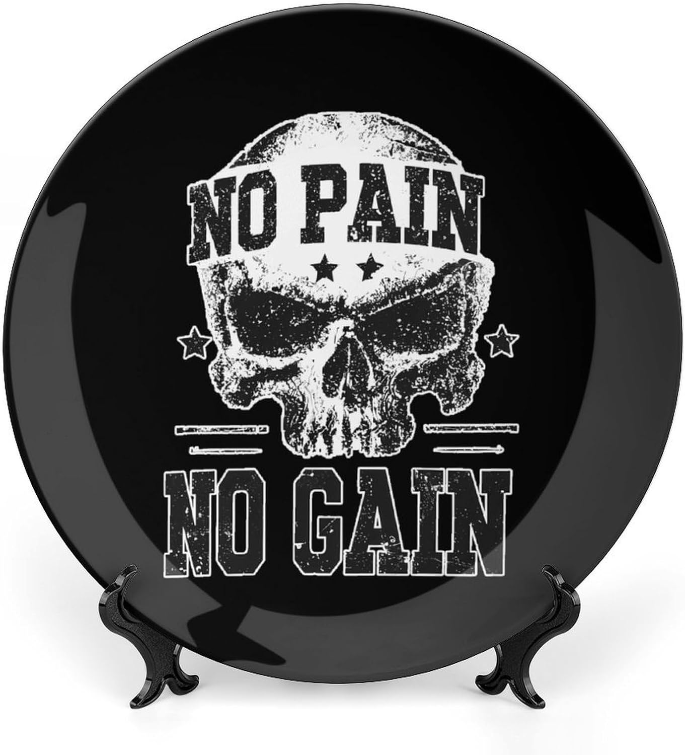 Grunge No Pain No Gain Camouflage Decorative Plates for Display Ceramic Plate Tray with Stand Hanger Home Decor