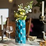 Bdor Vase en céramique, 11in Vase de fleurs en nid d'abeille bleu pour le décor de chambre, Accents maison de ferme moderne, Salon, Étagère de livre, Mantel et Minimalisme Table à manger