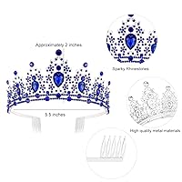 Vista 4 de SuPoo Kit de corona y banda de cumpleaños, tiara azul con diamantes de imitación y peine, banda con purpurina, diadema de cristal para mujeres