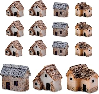 12pcs Mini House Village Resin Miniature Houses Small Figurine Buildings for Crafts Fairy Backyard