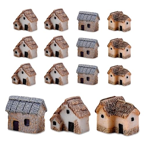 12pcs Mini House Village Resin Miniature Houses Small Figurine Buildings