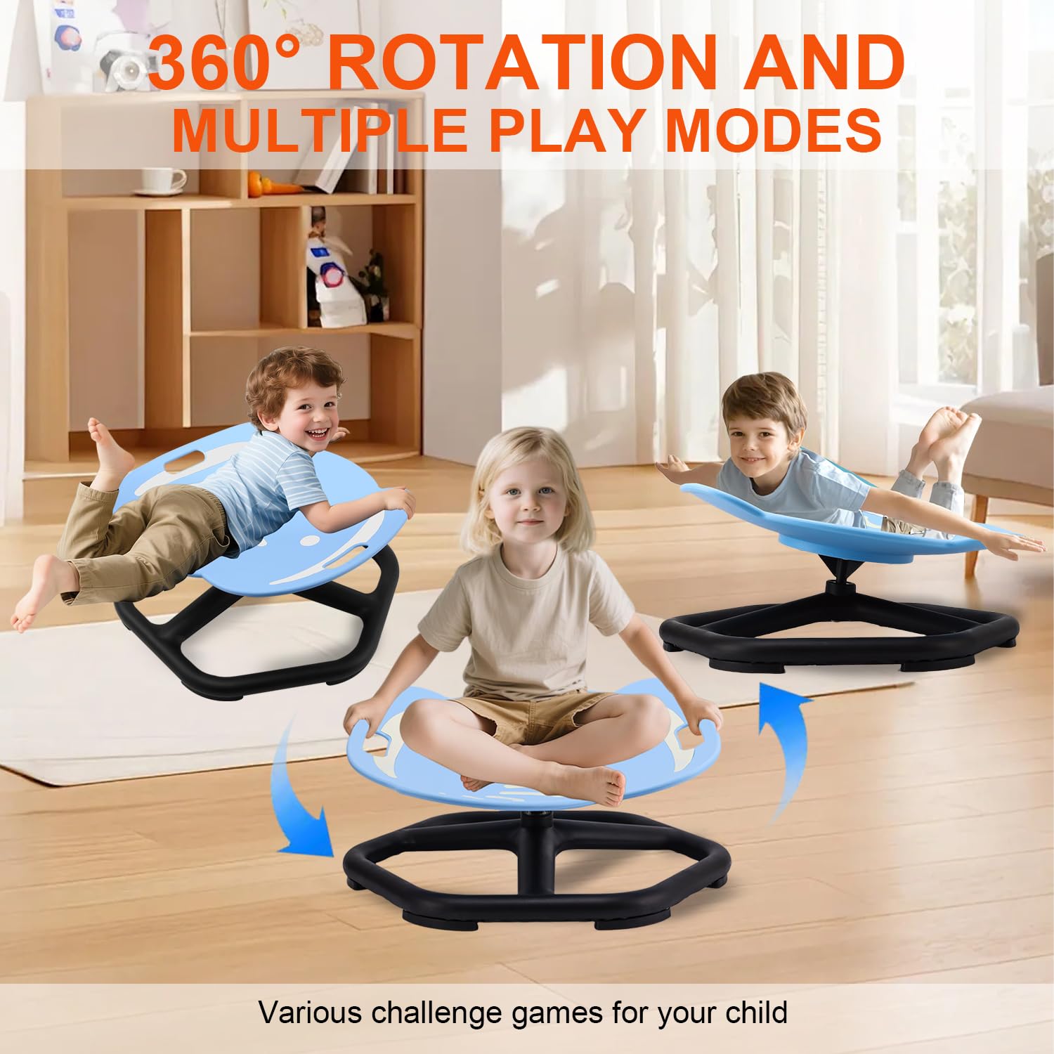 Karussell Kinder Drehstuhl mit Griff und Selbstleuchtender Sitz Sensorischer Drehstuhl für Kinder Sensorisches Spielzeug für Autismus, Balance Drehhocker Trainiert Physische Koordination Gleichgewicht