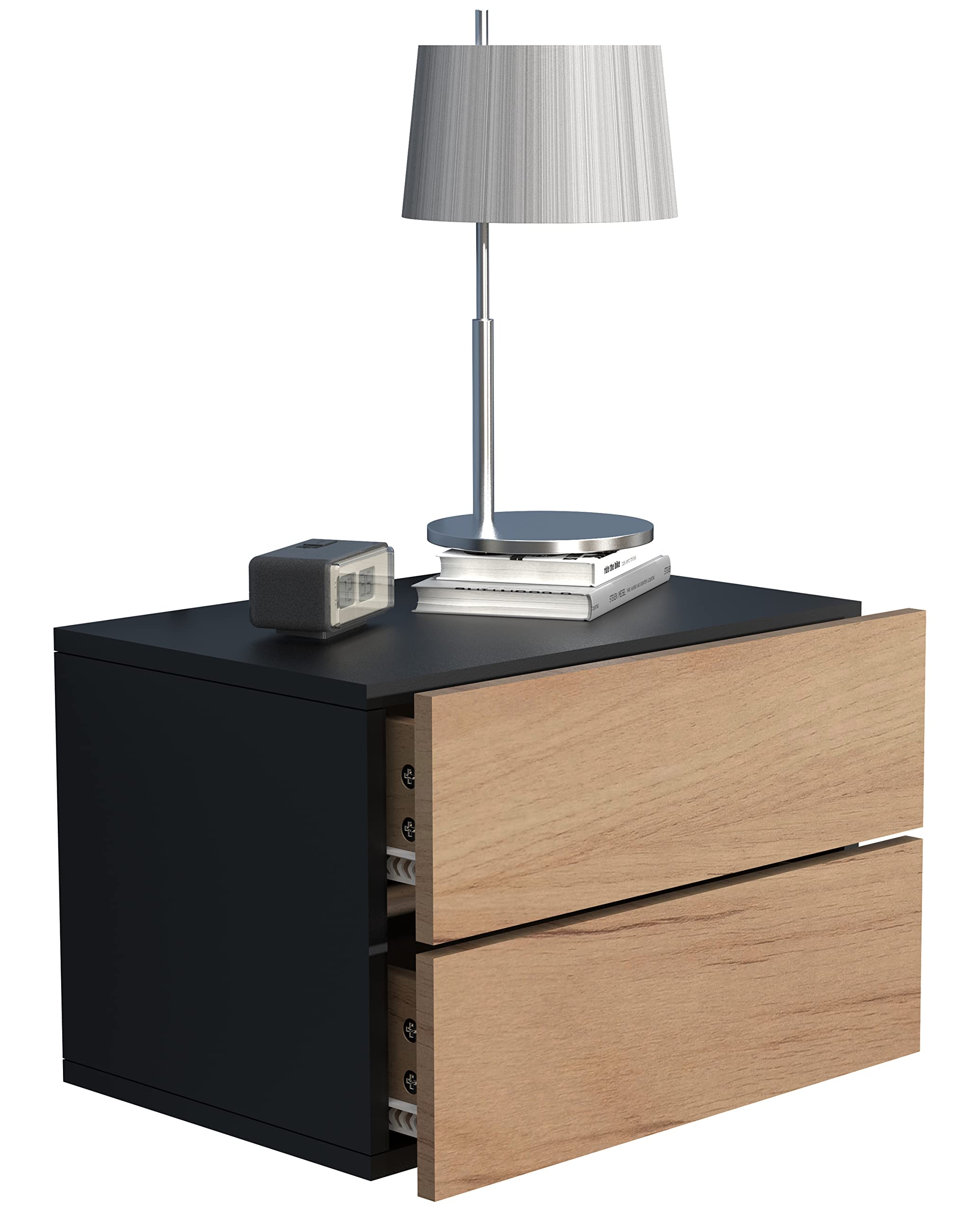 VCM Tiroir Mural en Bois Table de Chevet Murale Console Table de Nuit Usal L 45 cm Noir/Chêne Miel