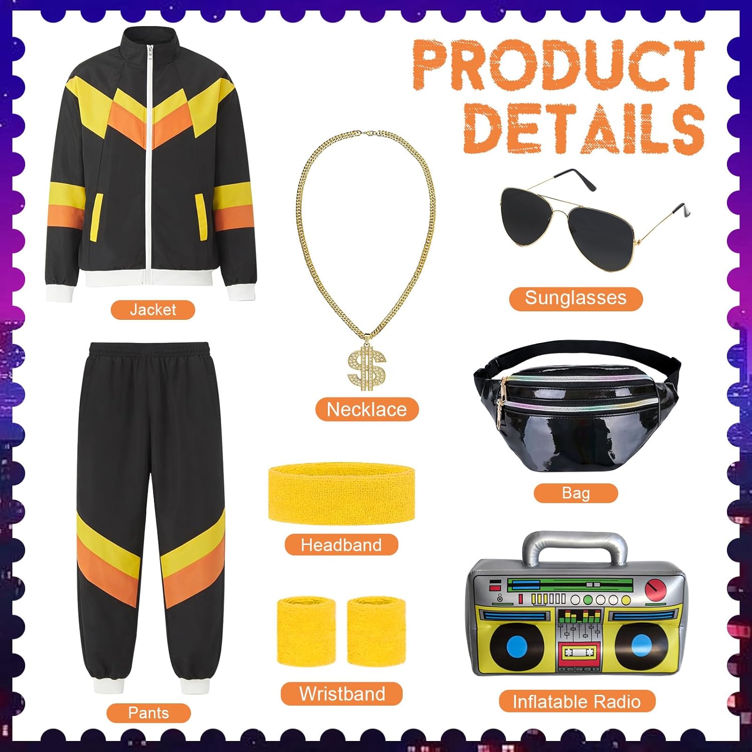 80s Track Suit for Men Women 90s Retro Windbreaker Set Couples 90s Tracksuit 80s Costume Men Neon Wind Suit