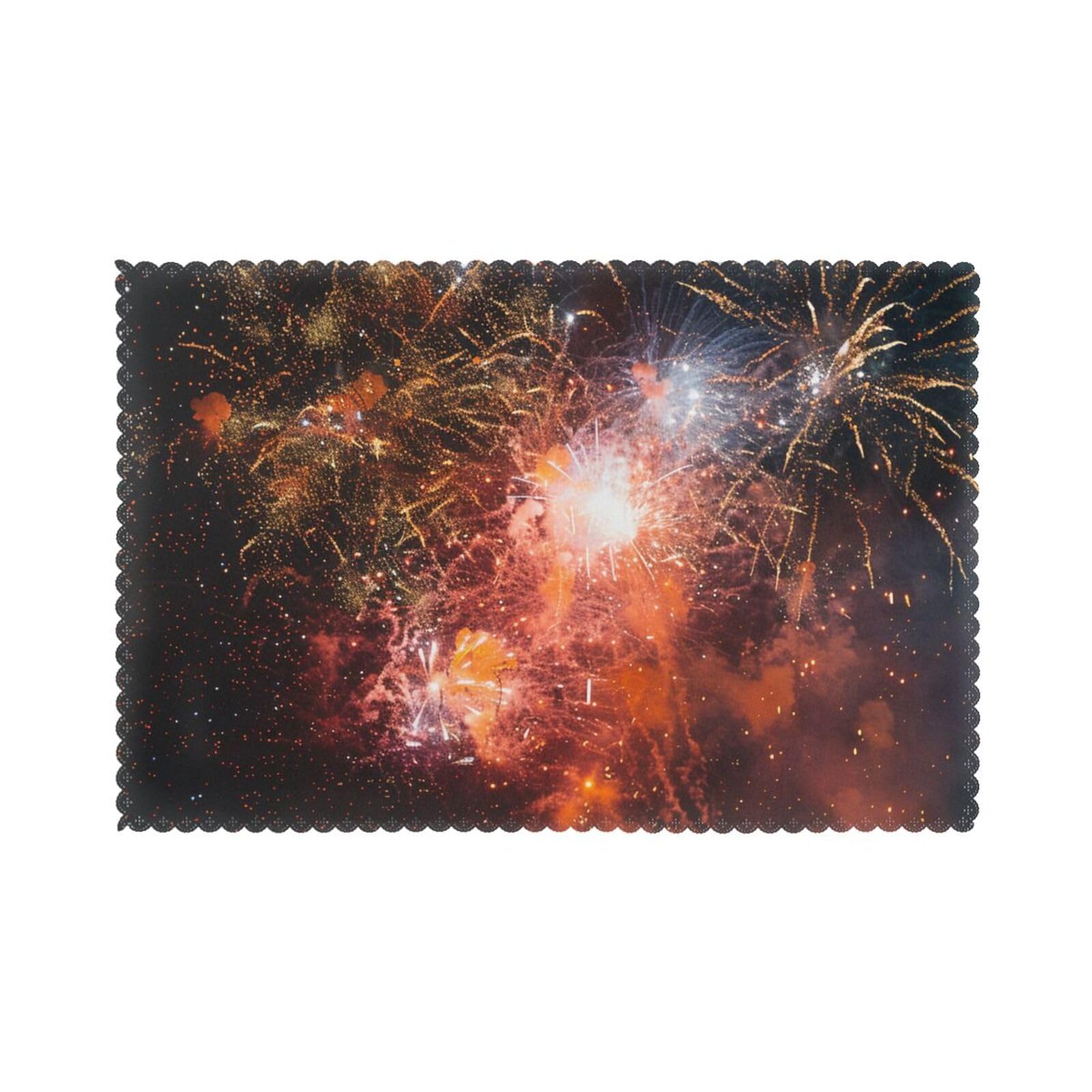 Fireworks Printed Placemat Heat Resistant Place Mats Set of 6 PCS Washable Kitchen Table Mats, 12x18 Inch