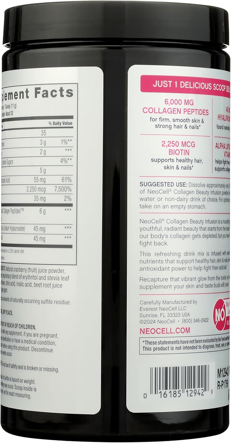 Neocell Beauty Infusion Refreshing Collagen Drink Mix Supplement, Cranberry Cocktail,11.64 OZ