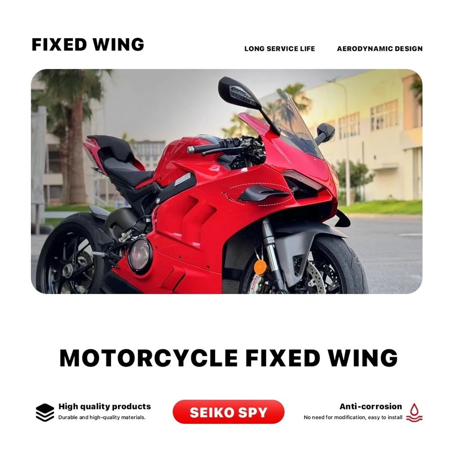 Aerodynamische Winglets Motorrad Winglet Aerodynamische Flügel Kit Spoiler Feste Querruder Für Ducati Für Panigale V4 V4S V4R 2022 2023 2024 Motorradspoiler(Rot)