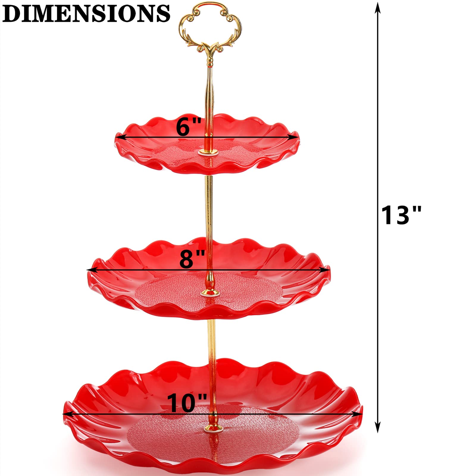 DEAYOU Paquete de 4 soportes para cupcakes de 3 niveles, torre de exhibición de postres de plástico, bandejas escalonadas para servir tartas con varilla dorada, bandeja para pastelería para bufé