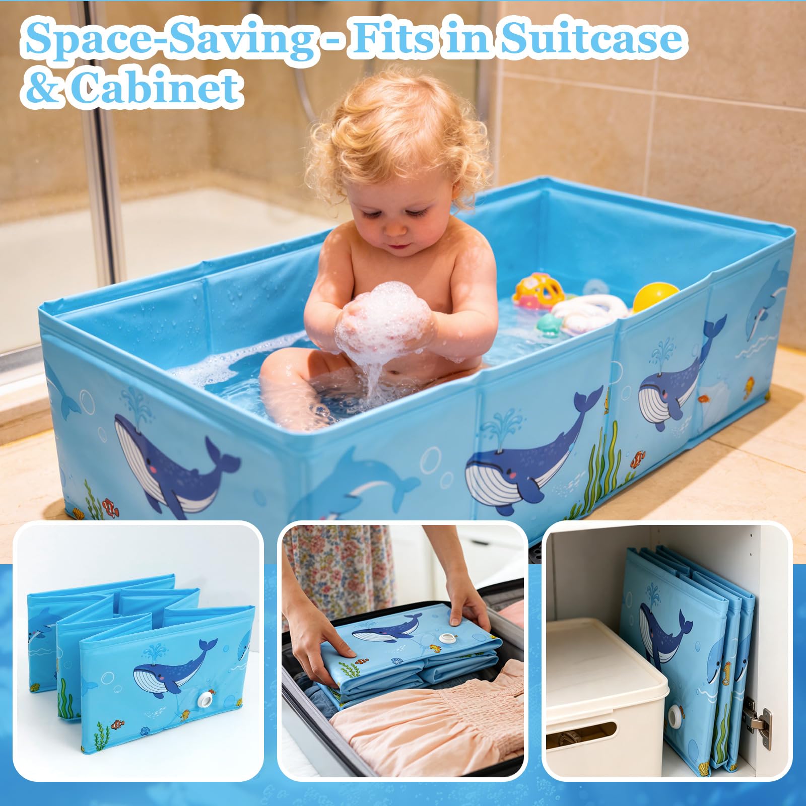 Bañera plegable para bebé, bañera plegable para bebés con drenaje rápido, lavabo portátil para 6-36 meses, bañera de viaje para fregadero, cocina, baño