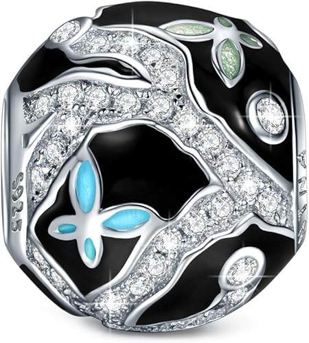 NINAQUEEN Abalorio de plata de ley 925 Dance of Nature Butterfly circonita cúbica 5A y esmalte aplicado a mano caja de joyería incluida para regalo