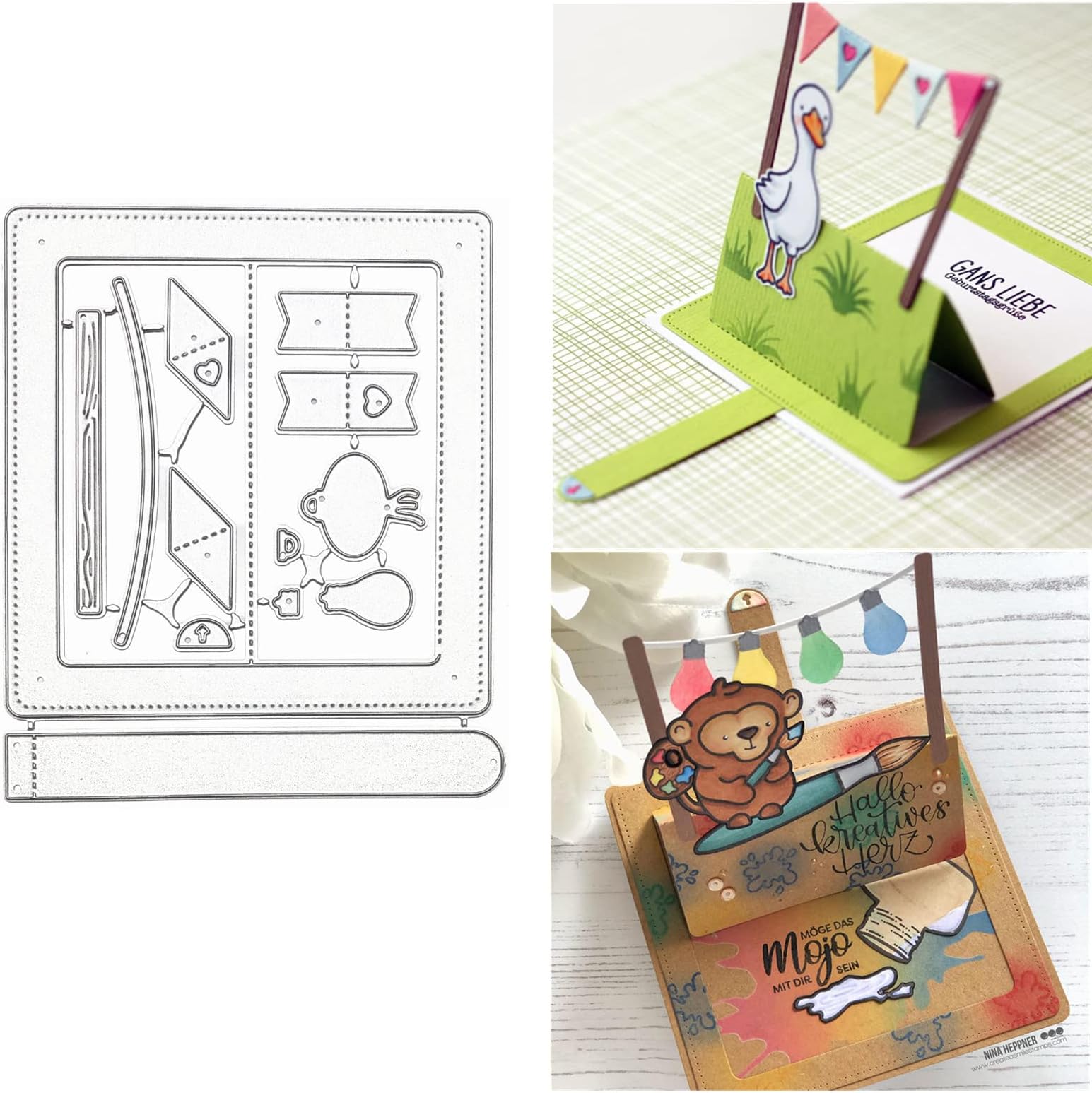 Pop-up Slider Card Metal Die Cuts,Flag Light Frame Wedding Cutting Dies Cut Stencils for DIY Scrapbooking Photo Decorative Embossing Paper Dies for Scrapbooking Card Making