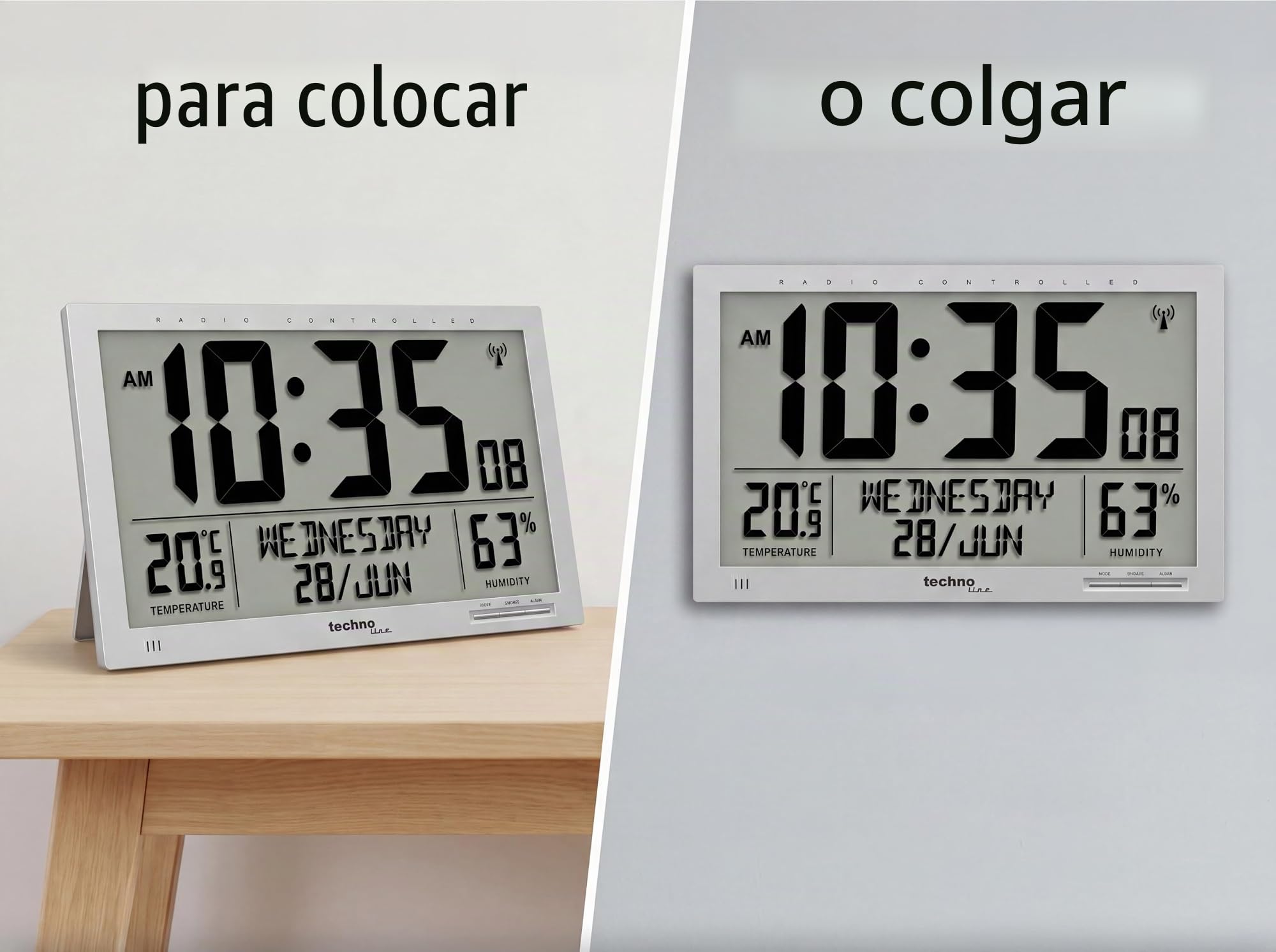 Technoline WS8013 Indicador de Temperatura, Pantalla LCD Jumbo, Color Plateado, Plata, groß: 36,9 x 22,9 x 2,4cm