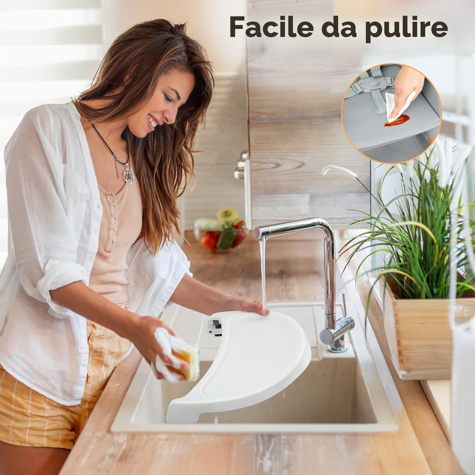 Ezebaby Seggiolone Pappa 6 in 1 Rialzo Da Sedia Bimbo Regolabile Si Trasforma in Alzasedia, Sgabello e Tavolino con Sedia Gambe in legno, per bambini a partire dai 6 mesi di età (Grigio con ripiano) | 6 in 1, gambe in legno, cintura a 5 punti, vassoio rem