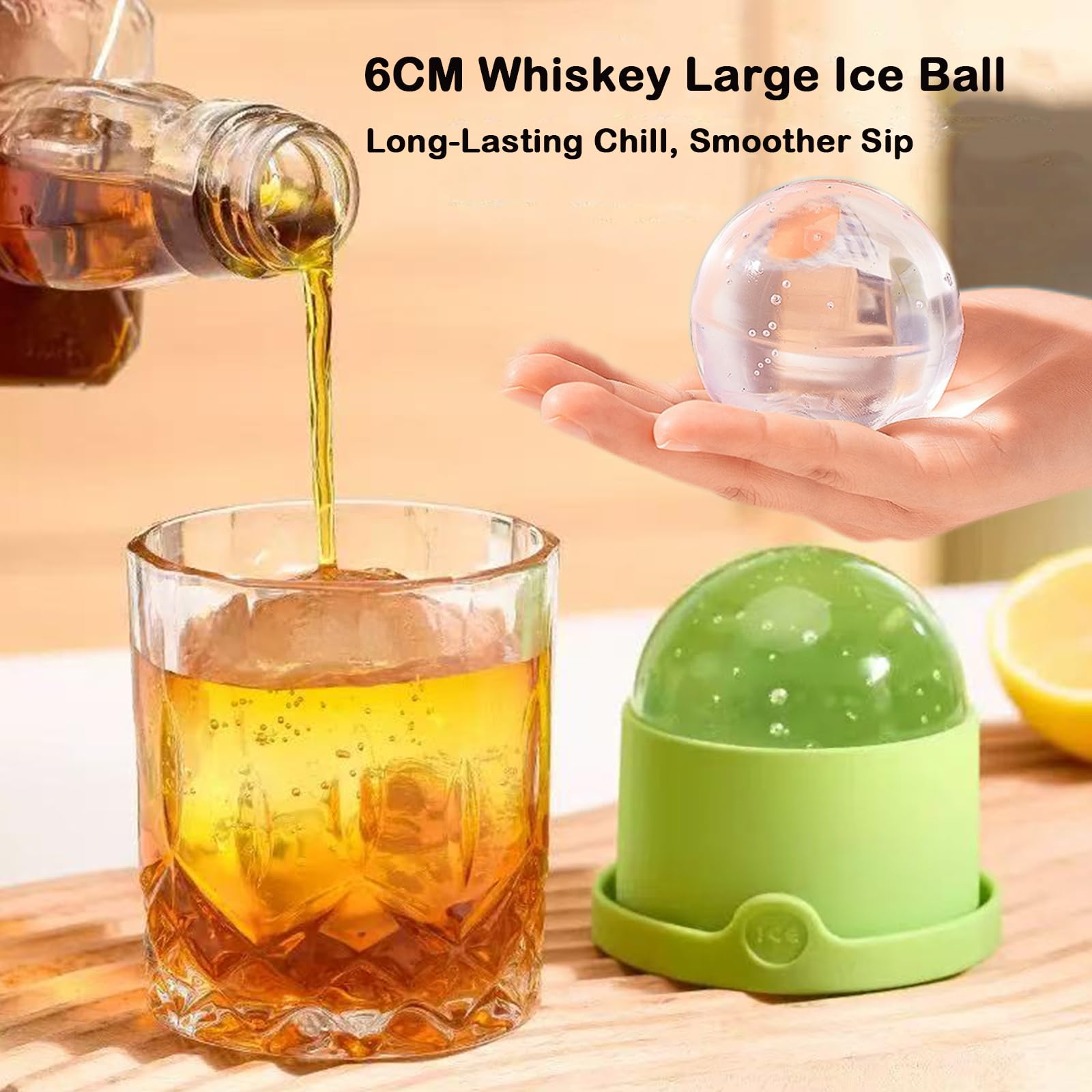 Moldes redondos para cubitos de hielo de whisky, paquete de 4 moldes de silicona para cócteles, bandeja circular grande de 6 cm, bandeja de cubitos de hielo apilable de esfera reutilizable