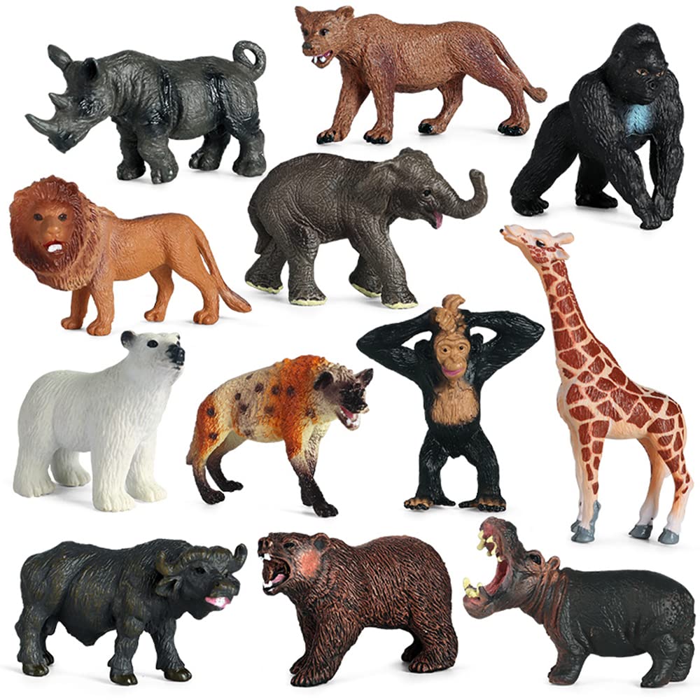 Buy 12 PCS Small Wild Animal Figures, Plastic Safari Animal Figurines