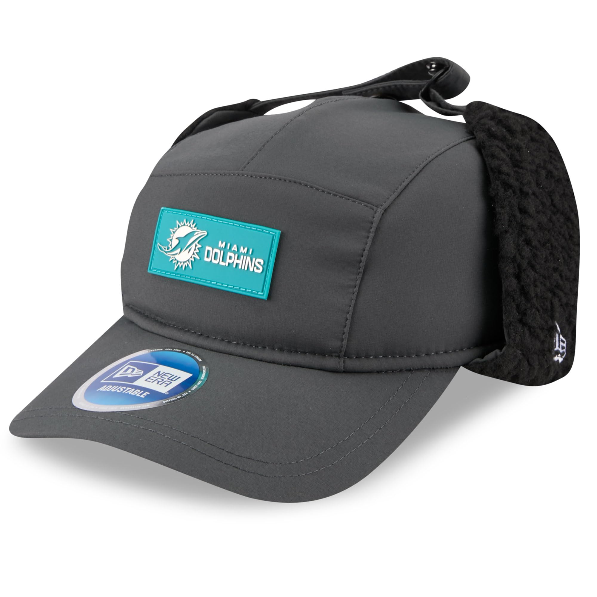 New Era Men's Charcoal Miami Dolphins 2025 Sideline Cold Weather Runner Dog Ear Adjustable Hat