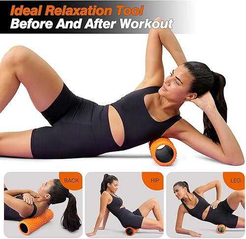 Miniatura 5 de Rodillo de espuma, rodillo de espuma de alta densidad de 15 pulgadas, rodillo de masaje con textura ondulada para masaje muscular profundo, pilates,