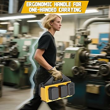 6-Slot Battery Caddy Holder/Carrying Case Compatible for DeWalt 20V Battery | Heavy Duty ABS Organizer for 2.0Ah-10.0Ah Batteries with Handle, Non-Slip Base(Battery Not Included)