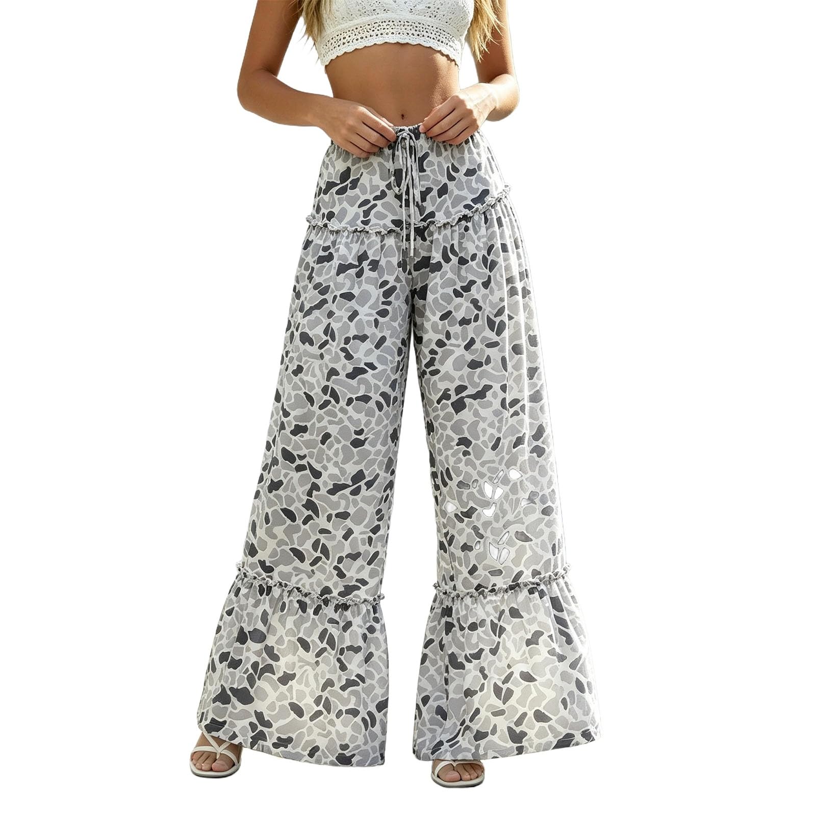 Générique Pantalon Femme Survetement Femme - Pantalon Ample Et Décontracté À Jambes Larges avec Débardeur À Volants Et Imprimé Imprimé pour Un Confort Optimal Au Quotidien