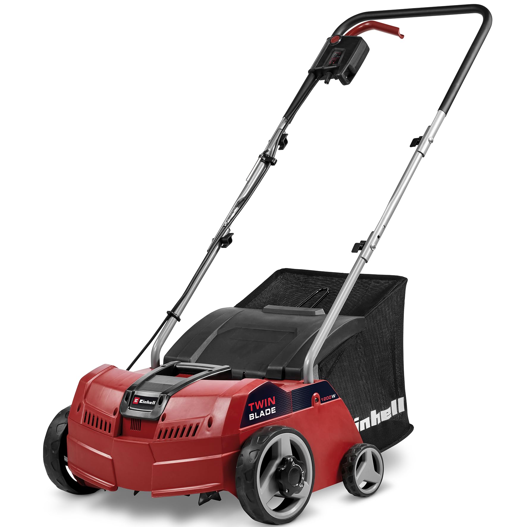 Einhell Multi 1200W Electric Lawn Scarifier And Aerator, 28L Catch Bag, Adjustable Working Depth, Simple To Change Interchangeable Scarifying Rake And Lawn Aerator Rollers 3420640