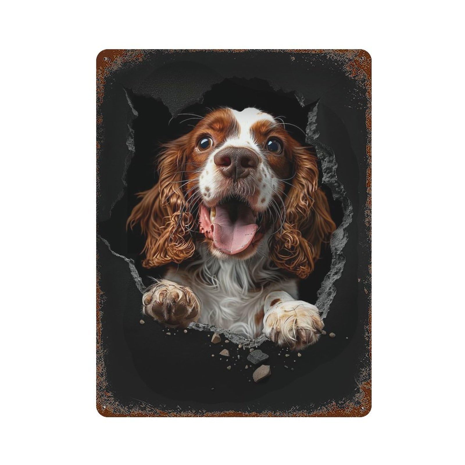 Rusty Metal Tin Sign with English Springer Spaniel Design 15.7"x11.8", for Shed, Workshop And Garage Wall Decor, Classic Wall Plaque
