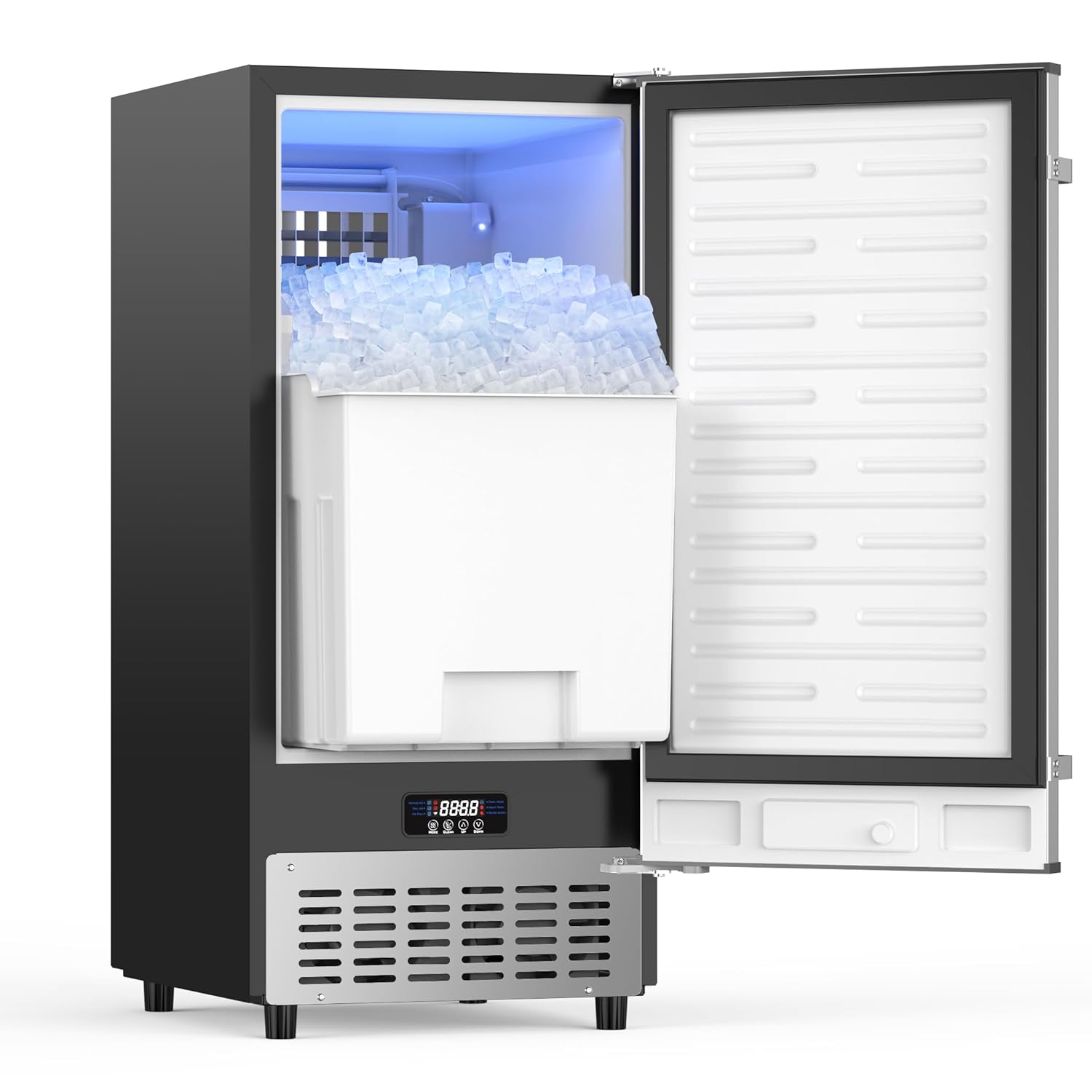 Coolake Ice Maker Under Counter 120lbs/day with 40lbs Storage, Outdoor Built-in Ice Maker Machine, Stainless Steel Self-cleaning Gravity Drainage Freestanding Ice Machine for Party Home Bar Restaurant