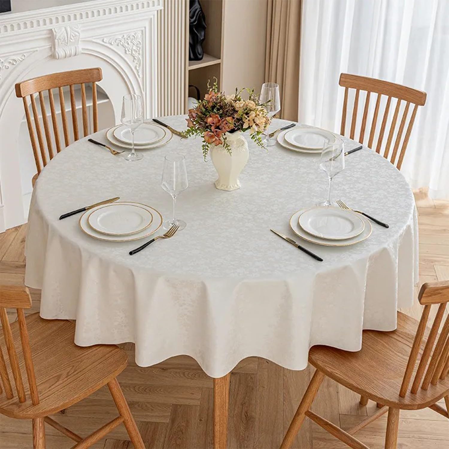 JuanNest Jacquard Round Table Cloth,Outdoor Dining Table Cloth,Design Waterproof Antiwrinkle Spillproof Heavy Weight Soft Tablecloths for Circular Table Cover and Kitchen Dinning Tabletop M,140CM