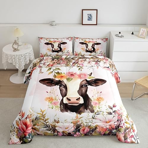 Juego de ropa de cama Kawaii con diseño de vaca y ganado de las tierras altas, juego de ropa de cama tamaño matrimonial para niños y animales de disponible en Yaxa Colombia